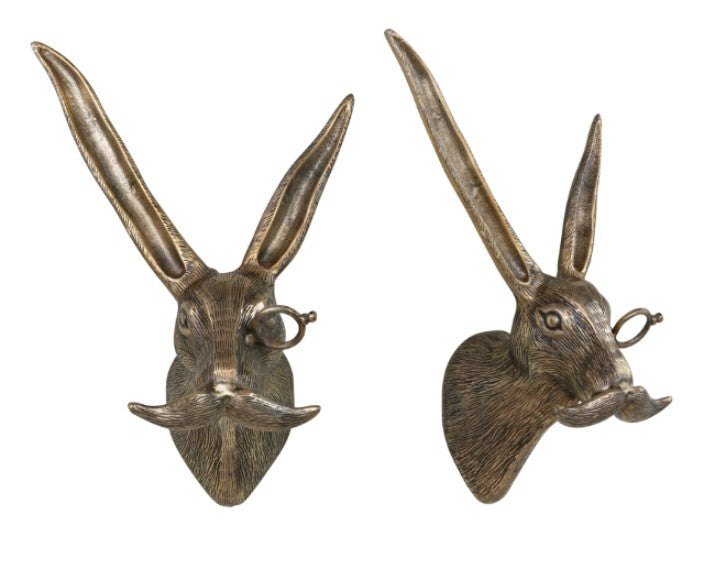 Cast Aluminum Rabbit Head with Monocle & Mustache Wall Décor
