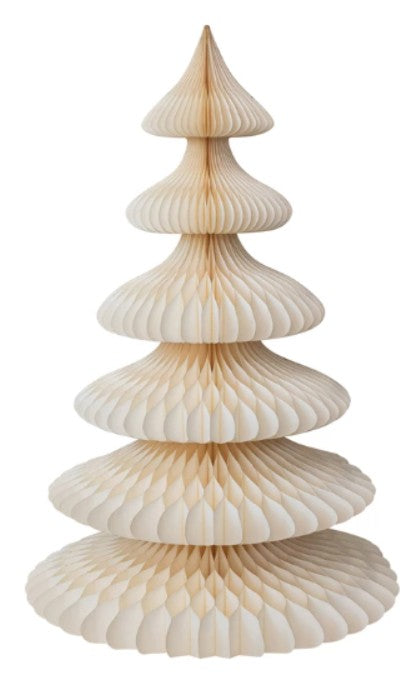 “Holiday Chic — No Effort Required” Handmade Folding Honeycomb Tree with Gold Glitter Edge, White, KD