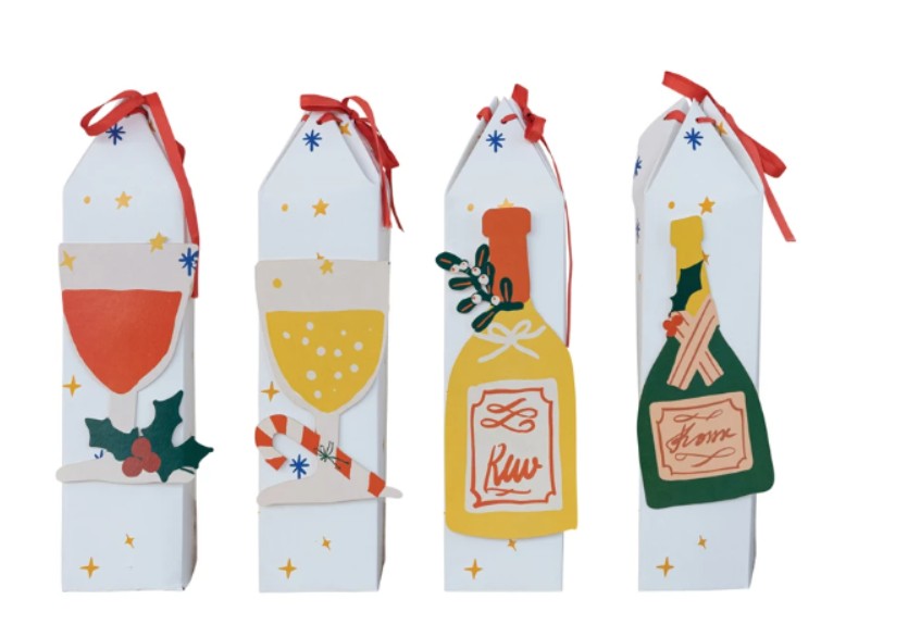 Handmade Recycled Paper Wine/Gift Box with 3D Cocktail/Bottle, Set of 4 Styles