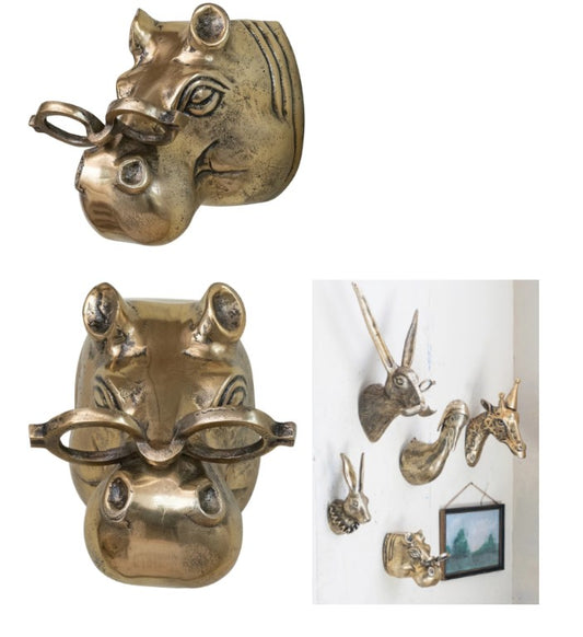 Cast Aluminum Hippo Head with Eyeglasses Wall Décor