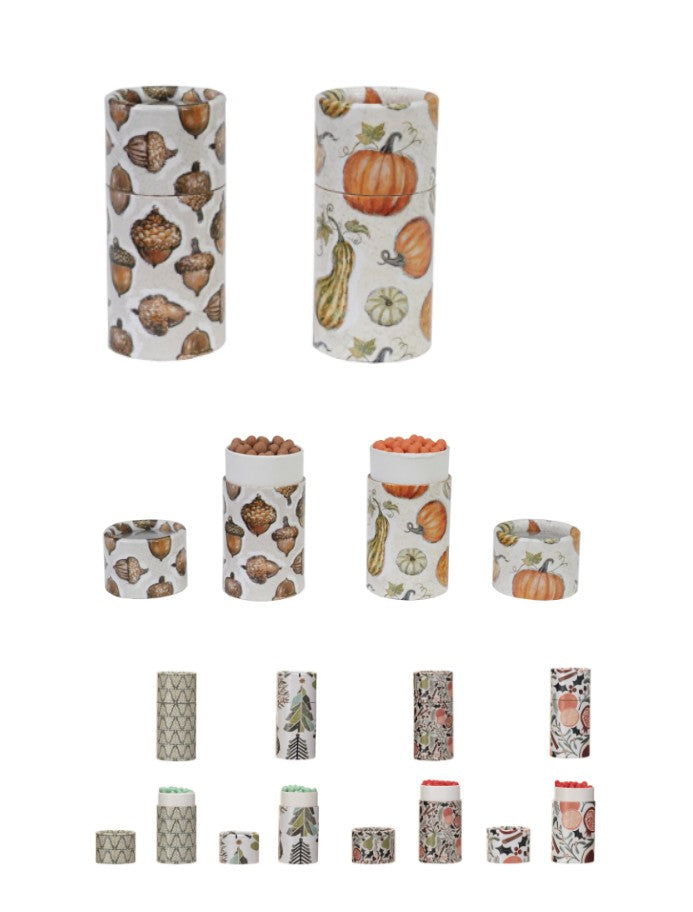 Safety Matches in Tube Matchbox w/ Seasonal Pattern, 4 Styles