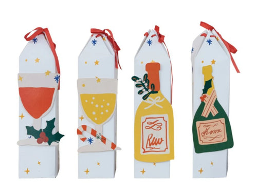 Handmade Recycled Paper Wine/Gift Box with 3D Cocktail/Bottle, Set of 4 Styles