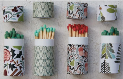 Safety Matches in Tube Matchbox w/ Seasonal Pattern, 4 Styles
