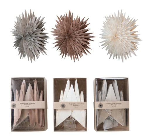 Recycled Paper Folding Snowflake Ornament w/ LED Light String, 3 Colors