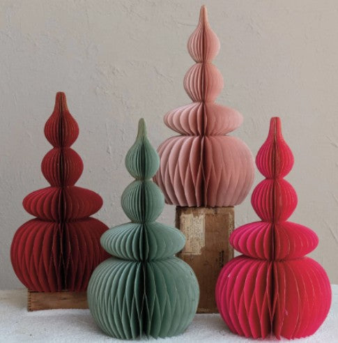 "Holiday Overachiever" Paper Folding Honeycomb Tree w/ Gold Glitter Edge, Set of 4 Colors