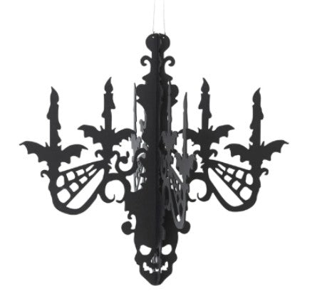 Hanging Interlocking MDF Chandelier with Bats & Spider Webs, Black