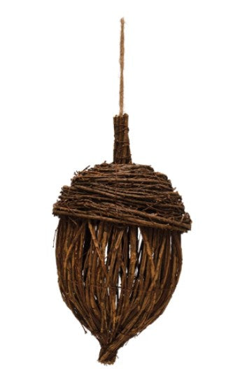 13"H Hand-Woven Rattan Acorn Ornament, Natural