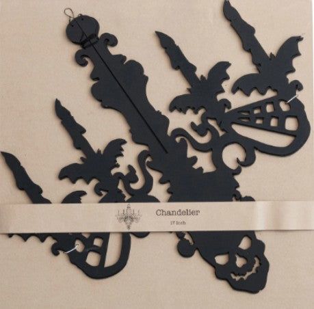 Hanging Interlocking MDF Chandelier with Bats & Spider Webs, Black
