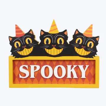 Wood Vintage Halloween Spooky Cat Tabletop Sign